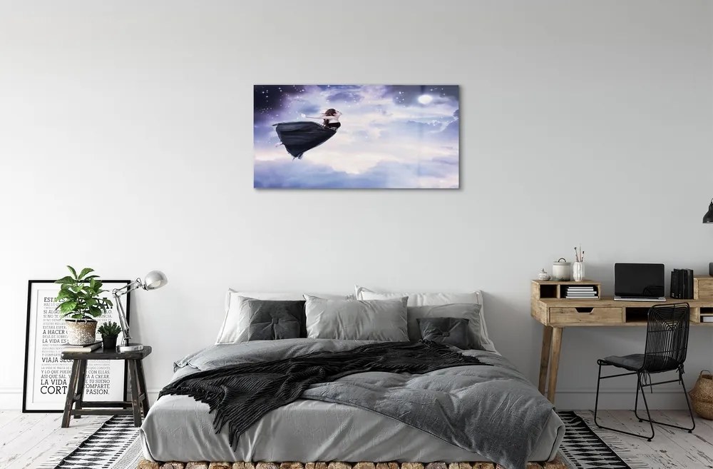 Sklenený obraz Víla neba mraky polmesiac 140x70 cm