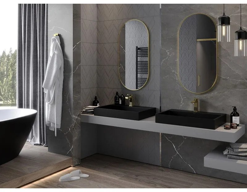 Mexen Loft, oválne kúpeľňové zrkadlo 100 x 50 cm, farba rámu zlatá lesklá, 9851-100-050-000-50