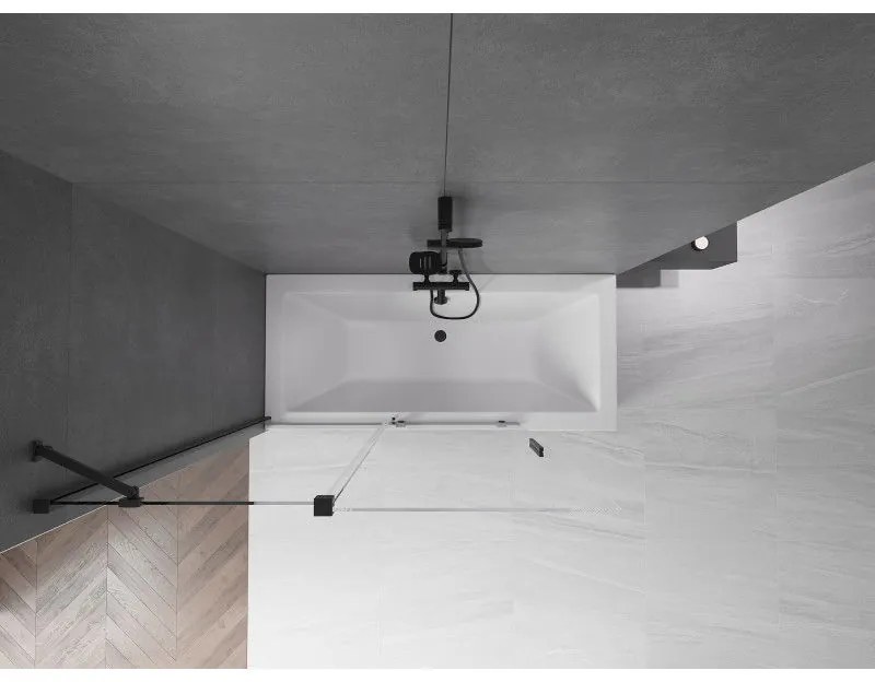 Mexen Velar, 2-krídlová posuvná vaňová zástena 130 x 150 cm, 8mm číre sklo, čierna matná, 896-130-000-01-70