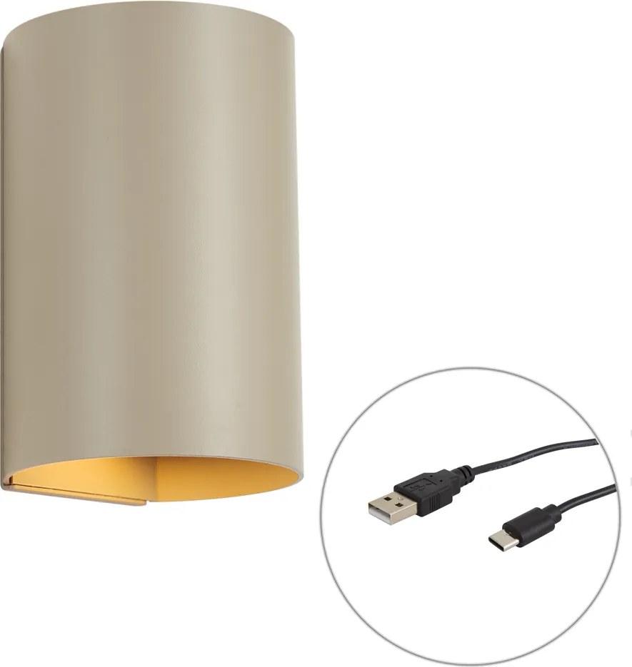 Moderná nástenná lampa Taupe vrátane LED 3-stupňovo stmievateľná a nabíjateľná - Sabbir