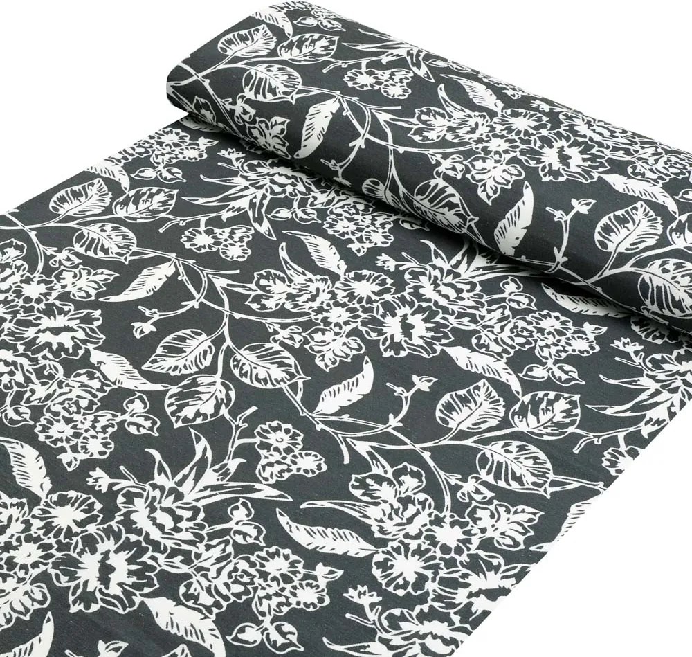 Biante Dekoračný obdĺžnikový obrus PML-105 Biele kvety na čiernom 60x100 cm