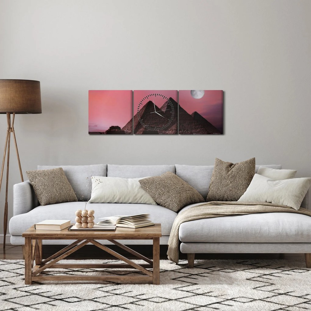 Obraz - Pyramídy Giza, Egypt (s hodinami) (90x30 cm)