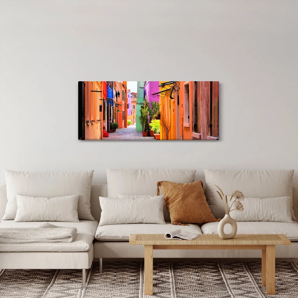 Obraz - Farebné domy v Burane, Benátky (120x50 cm)