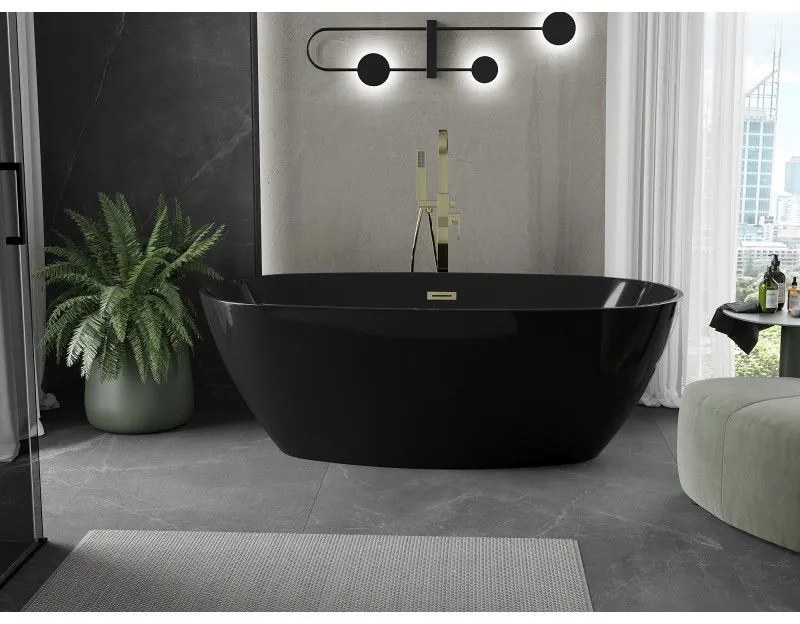 Mexen Eris, voľne stojaca vaňa 170 x 80 cm, čierna, zlatý matný prepad, 53441708070-55