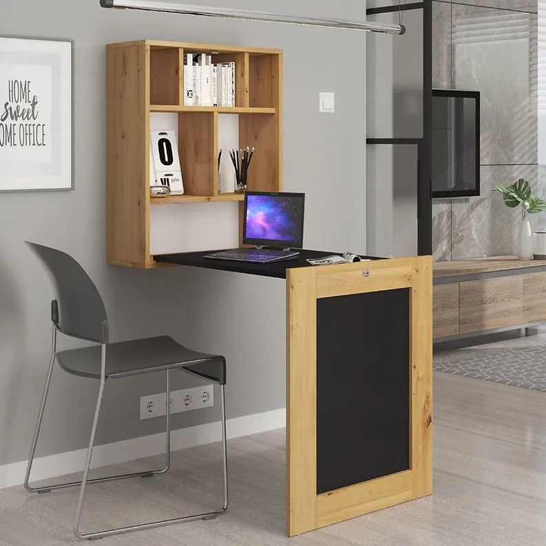 Rozkladací PC stolík Till (dub artisan + čierna). Akcia -21%. Vlastná spoľahlivá doprava až k Vám domov. 1124835