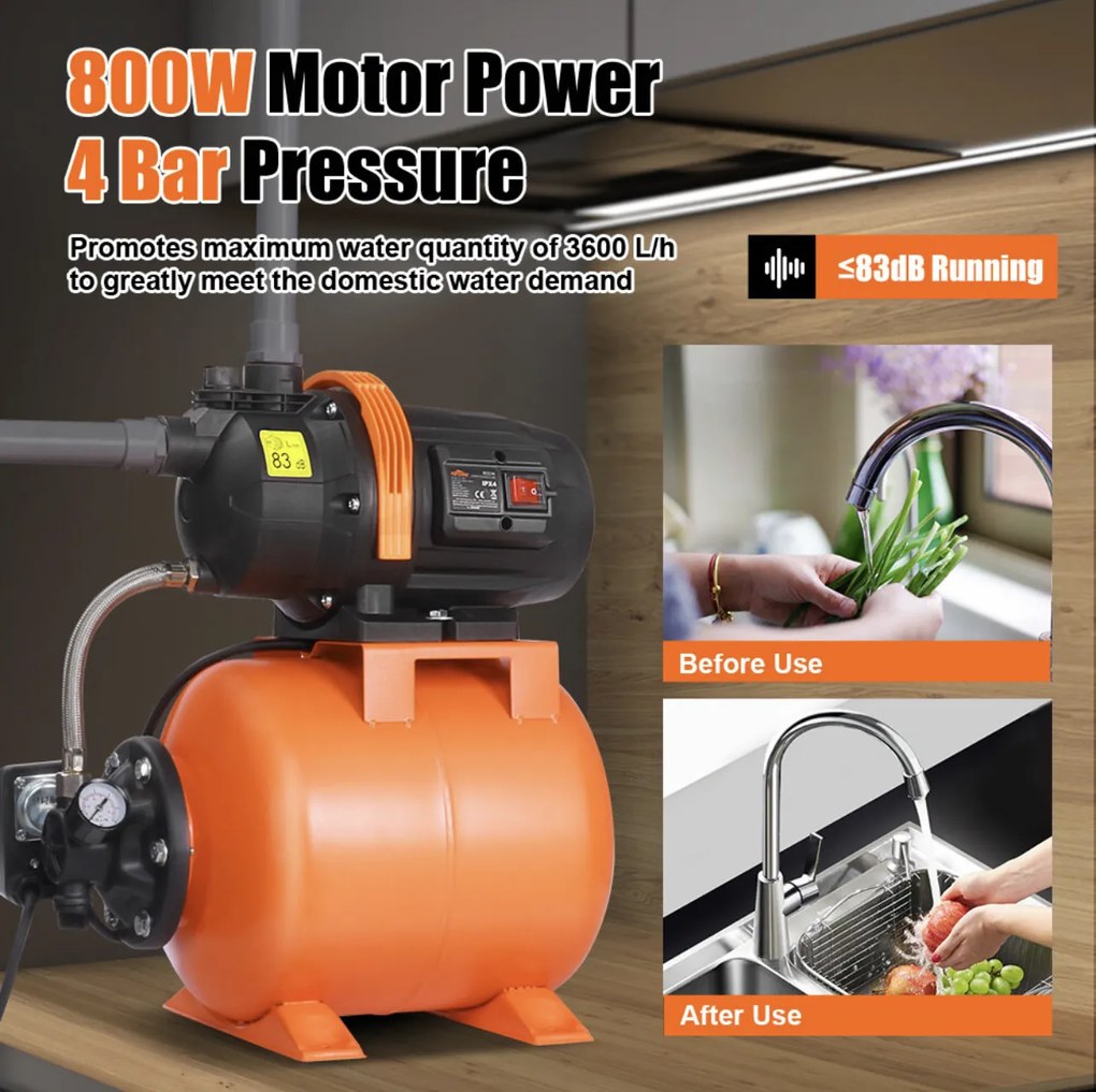 TOPSHAK TS-WP3 Domáce vodné čerpadlo 800W Vodáreň 3600 l/h s manometrom