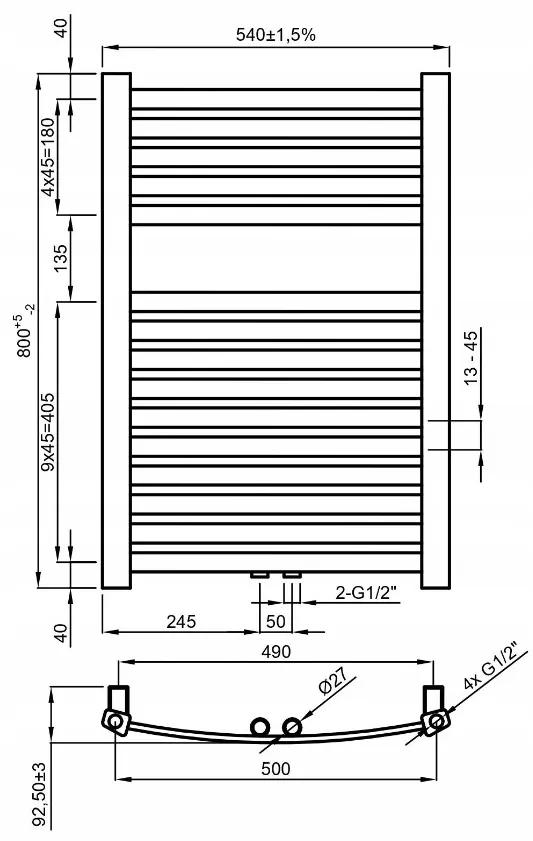 Invena, kúpeľňový rebríkový radiátor 540x800 mm 404W, čierna matná, UG-03-080-A