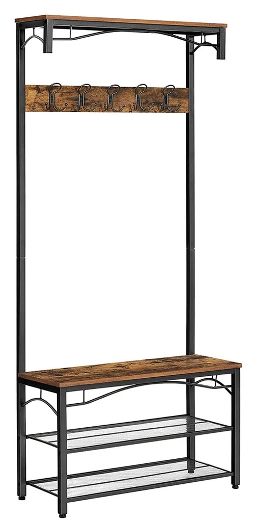 Vasagle Vešiak na chodbu HENRY s priestorom na topánky, 80x30x178,5cm, hnedá/čierna