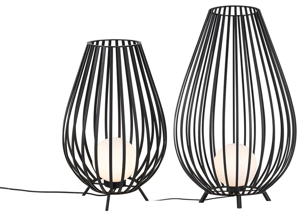 Sada stojacích lámp čierna s opálom 110 cm a 70 cm - Angela