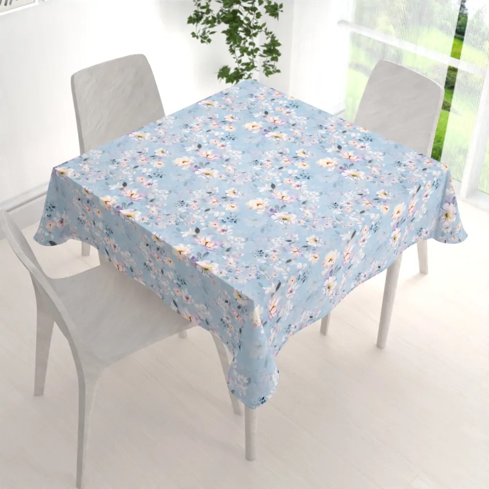 Biante Zamatový štvorcový obrus Tamara TMR-044 Jarné kvety na nebesky modrom 120x120 cm