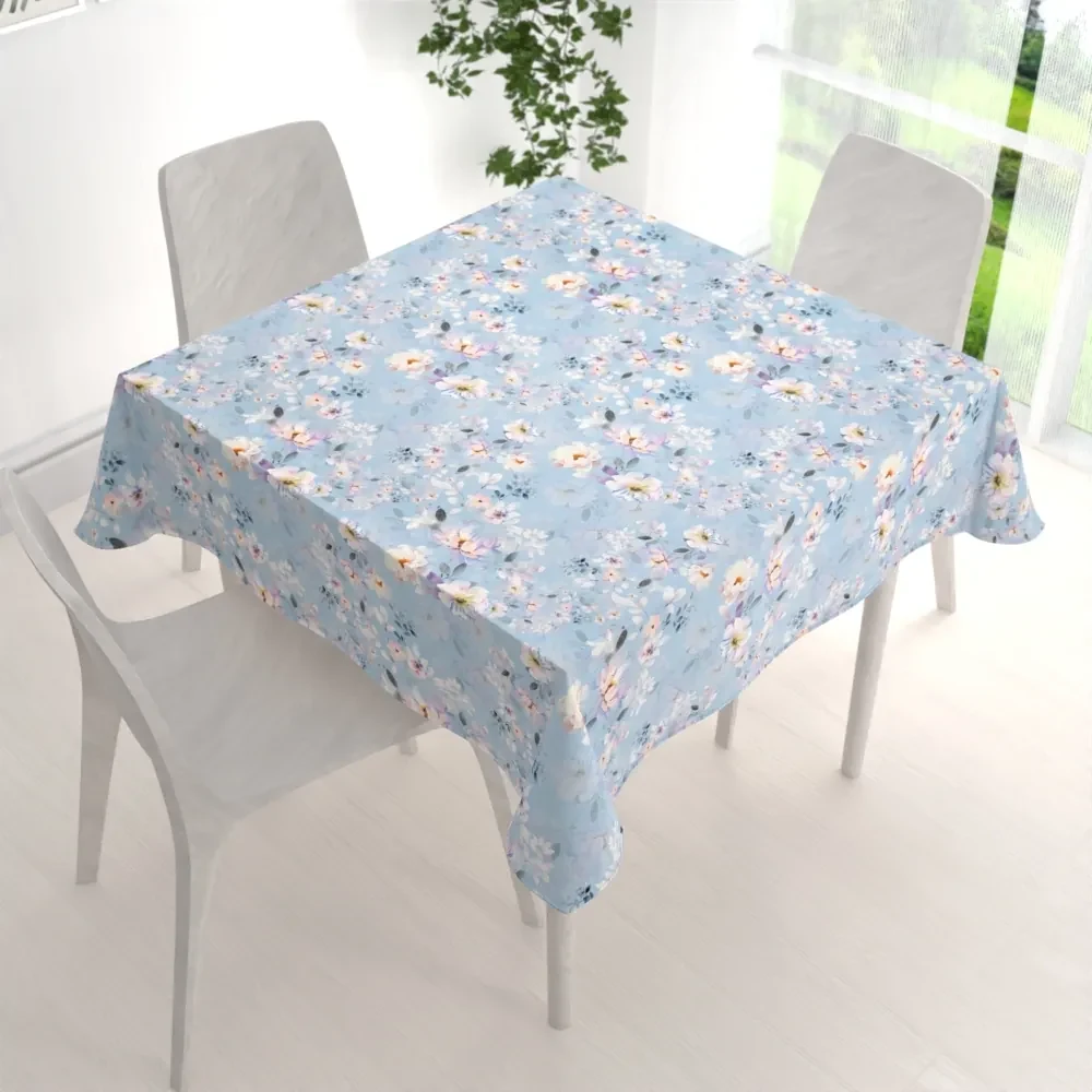 Biante Zamatový štvorcový obrus Tamara TMR-044 Jarné kvety na nebesky modrom 130x130 cm
