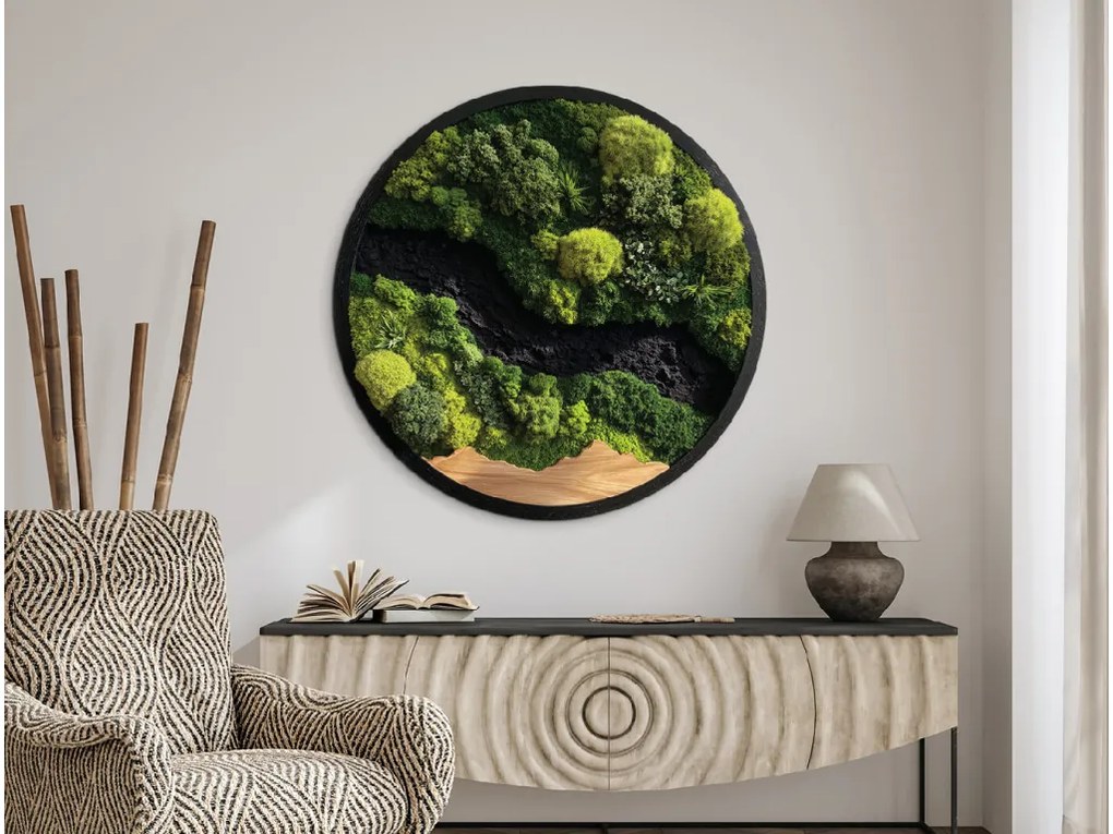 drevko |  Okrúhla machová dekorácia Zelený dotyk (UV tlač)  45 x 45 cm