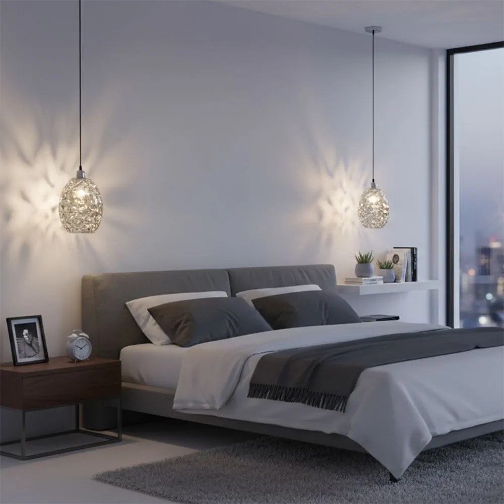 Toolight - Chrómovaná sklenená závesná lampa 1xE27 60W APP564-1CP, chrómová, OSW-09670