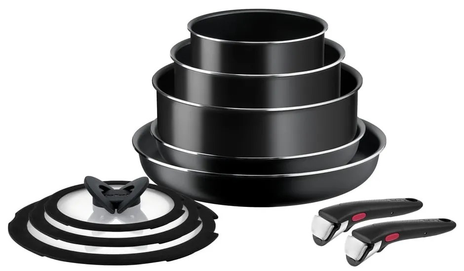Hliníková súprava riadu 10 ks Ingenio Easy Cook &amp; Clean Black - Tefal