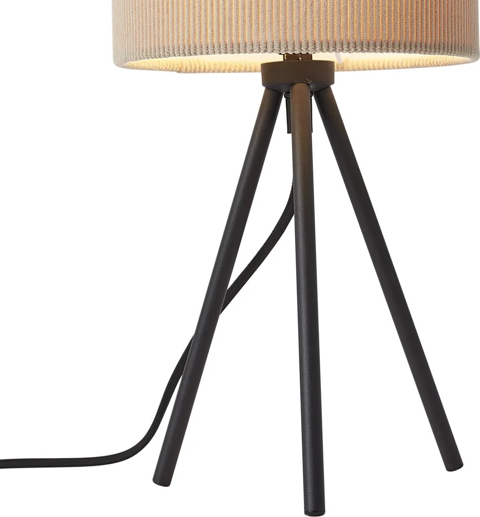 Moderná stolná lampa s trojnožkou v taupe farbe so zamatovým tienidlom - Luz
