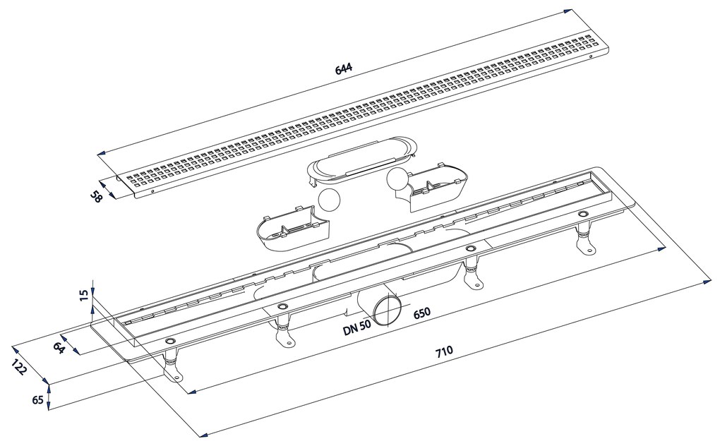 Polysan Polysan, INDY sprchový kanálik s nerezovým roštom, superflow, DN50, 710x122x65 mm, 73641