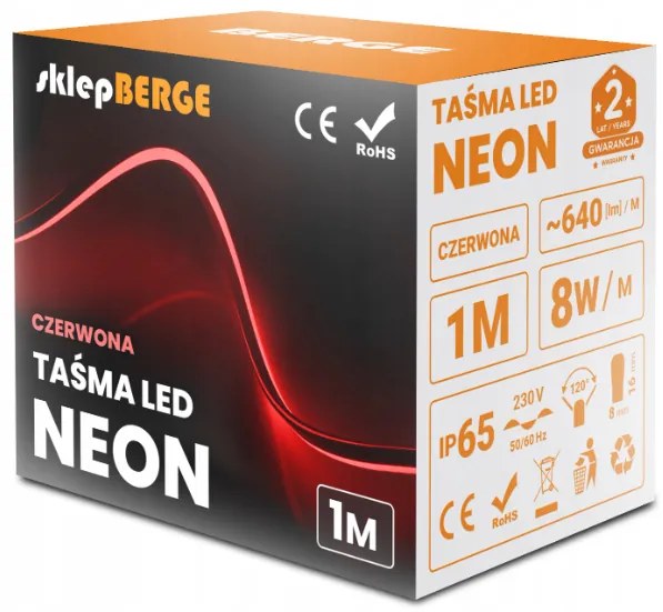 ECOLIGHT LED pásik NEON - 230V - 1m - 8W/m - IP68 - vodotesný - červený