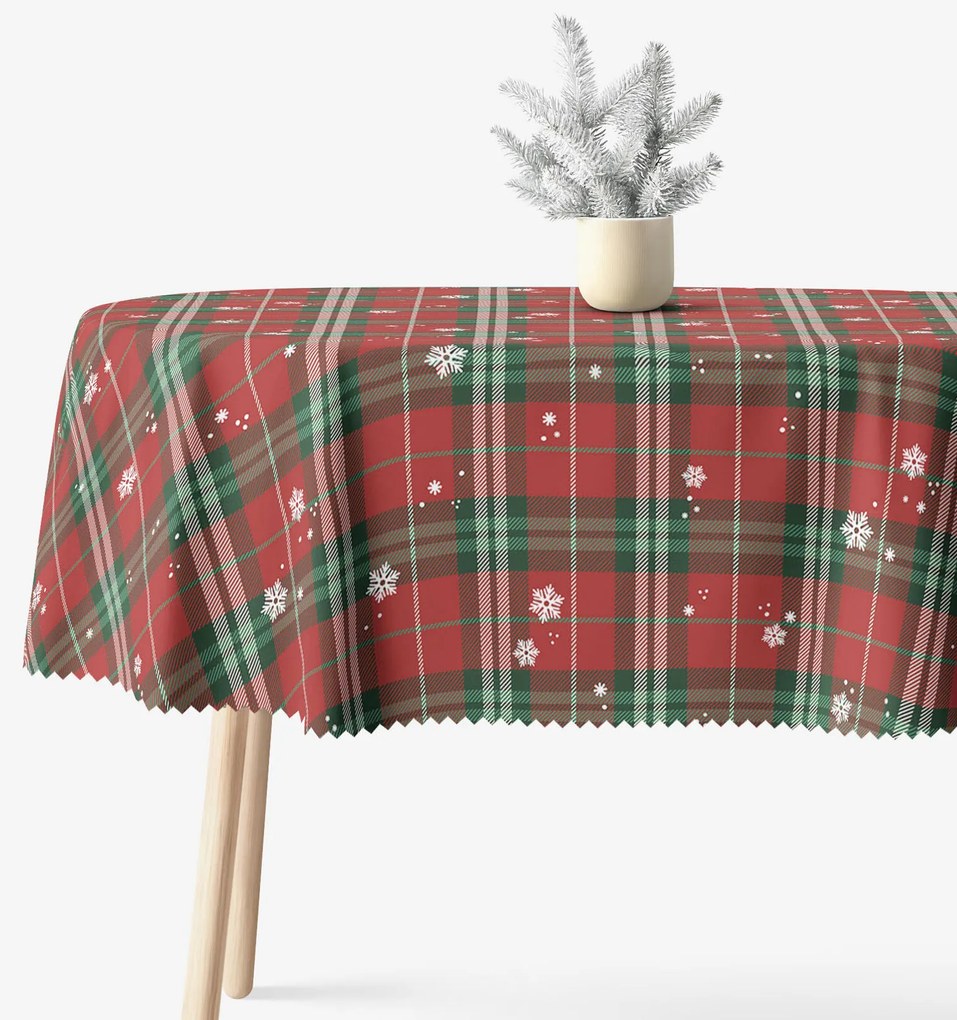 Goldea oválny teflónový obrus - červené káro s vločkami 140 x 200 cm