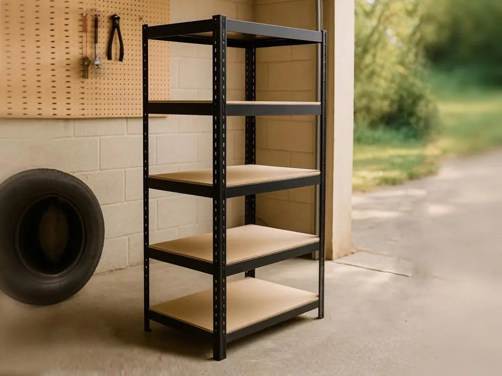 Regál 160x80x40 cm lakovaný 5-policový, nosnosť 875 kg - čierny