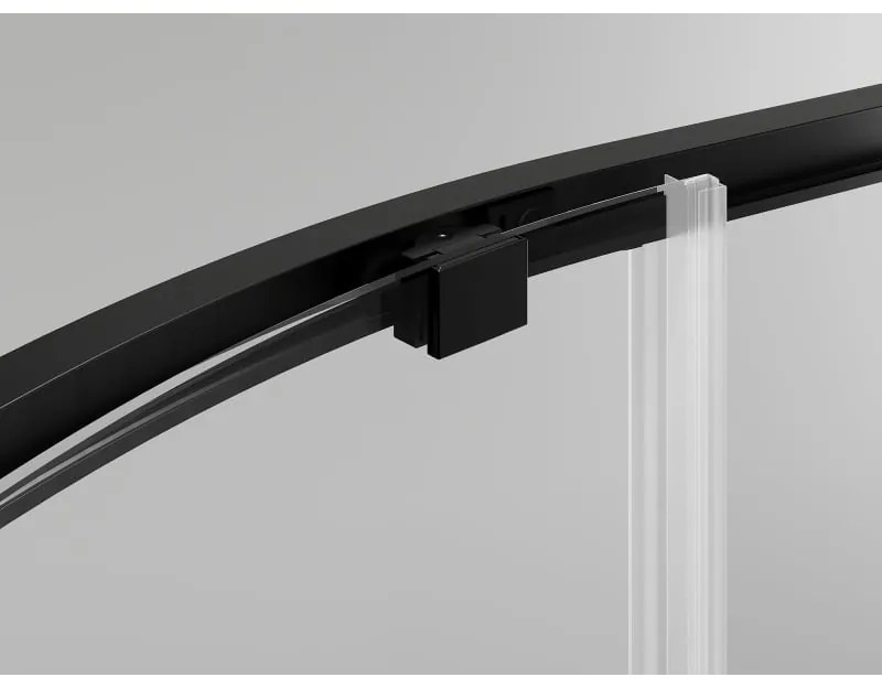 Mexen Exo, štvrťkruhový sprchovací kút s posuvnými dverami 70 x 70 cm, 6mm číre sklo, čierny profil, 8131-070-070-70-00