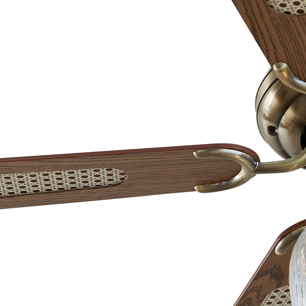 Stropný ventilátor mosadzný s drevom 107,5 cm s ťahovým spínačom - Mistral Karel