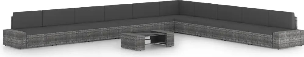 vidaXL 11-dielna záhradná sedacia súprava s podložkami polyratan sivá