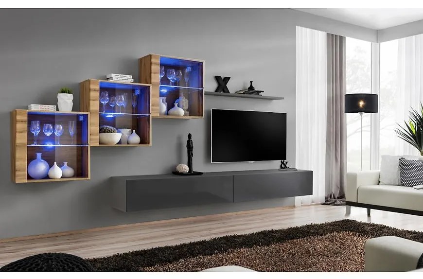 Obývacia stena Switch XIX Sklo +LED Wotan/Grafit