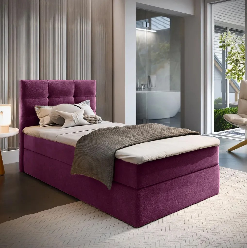Čalúnená posteľ boxspring GLORIEN 100x200 cm purpurová Matrac: Bonell pružinová matrac