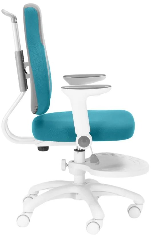 Detská rastúca stolička Neoseat KINDER WHITE — látka, šedá / tyrkysová