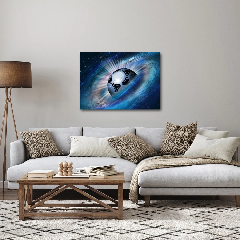 Obraz - Futbalová lopta vo vesmíre (70x50 cm)