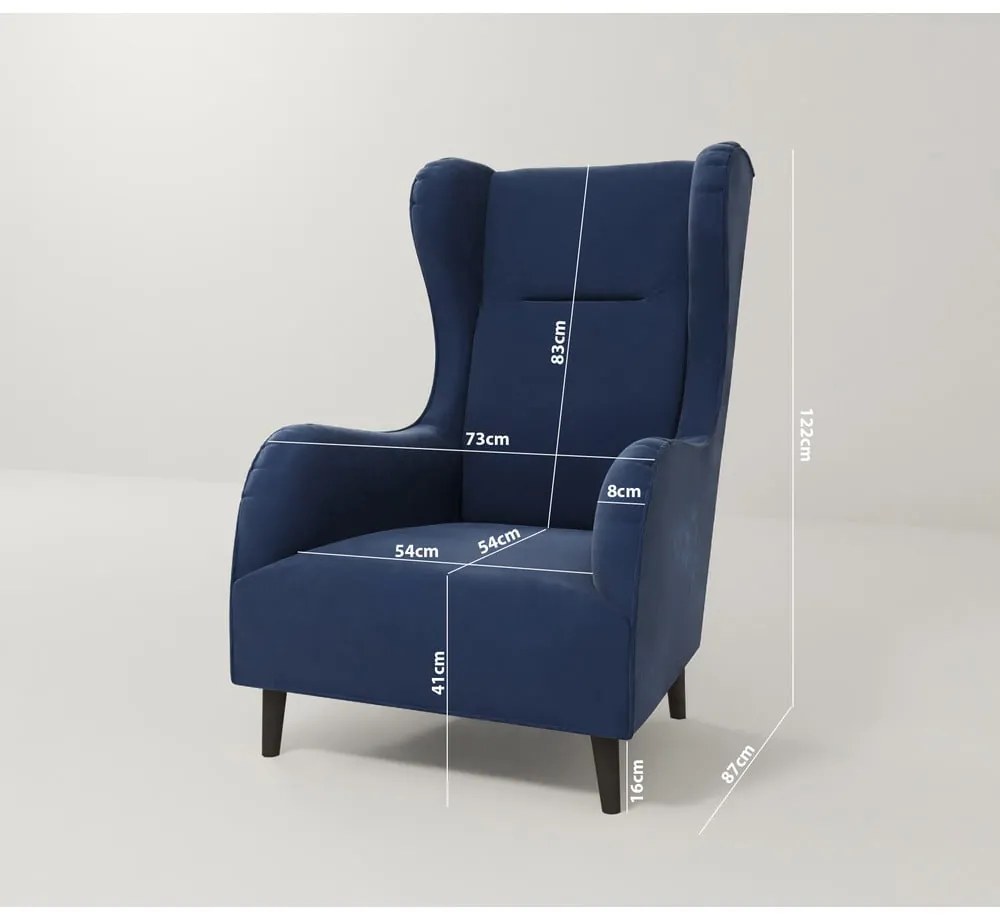 Tmavomodré zamatové kreslo ušiak Carole – Ropez