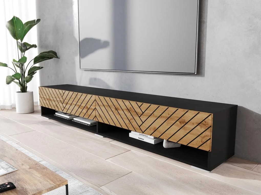 TV stolík/skrinka Adenik 180 MDF, Farby: biela / biela fala, Osvetlenie: osvetlenie LED RGB - farebné