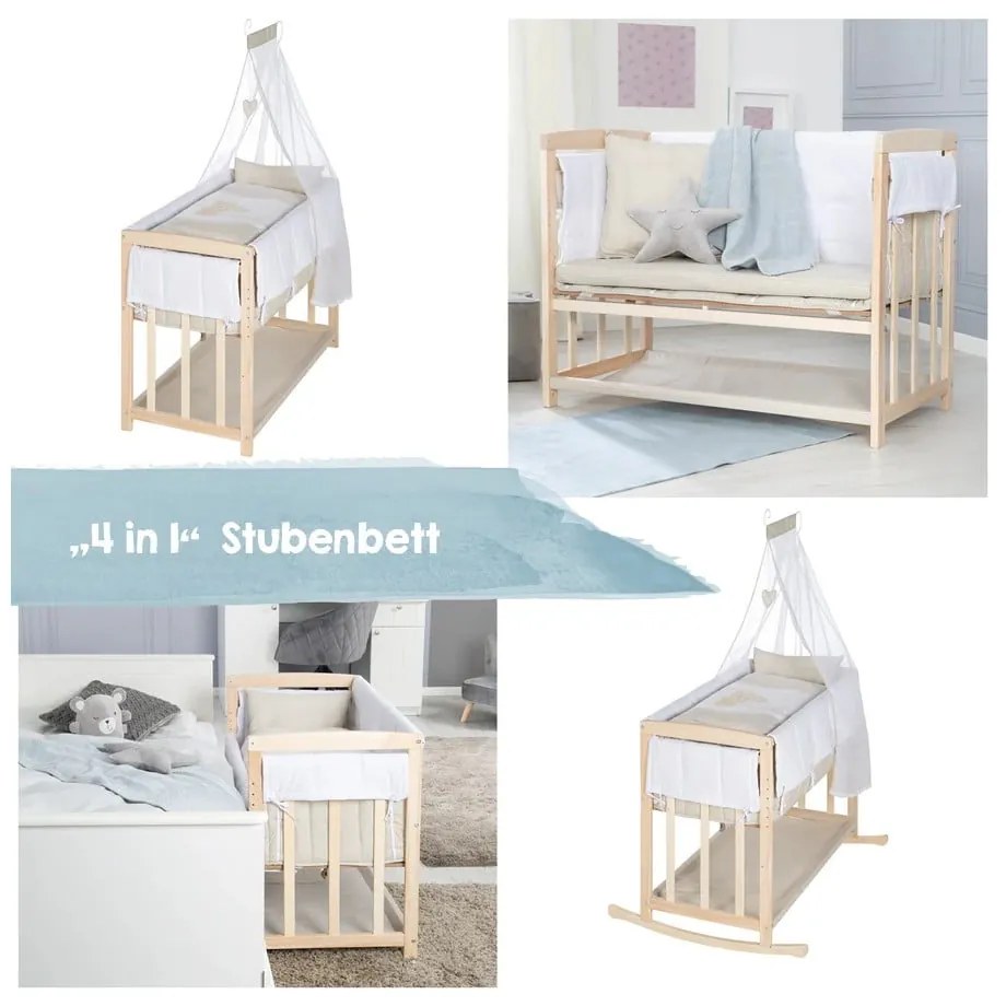 Kolíska v prírodnej farbe s úložným priestorom a baldachýnom 90x45 cm Liebhabär – Roba