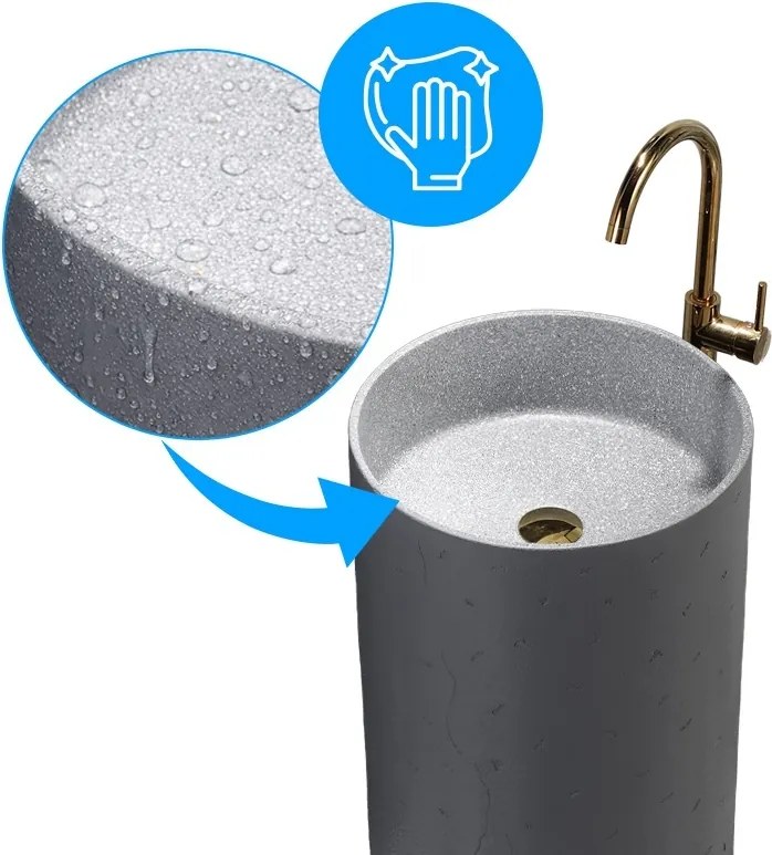 BPS-koupelny Voľne stojace keramické umývadlo HYD-ST4-GR-WOF-860 ø40 cm, sivé