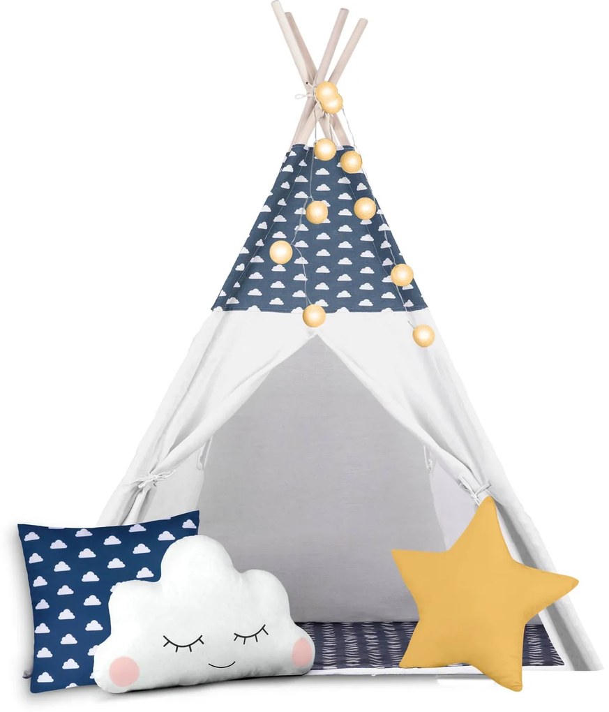 Detský stan Tepee so svetlami Nukido - námornícka modrá