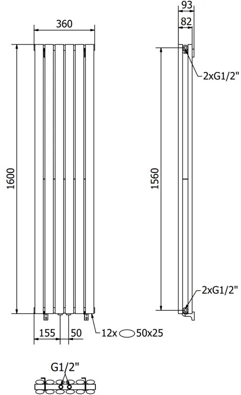 Mexen Dallas, vykurovacie teleso 1600 x 360 mm, 1039 W, čierna, W214-1600-360-00-70