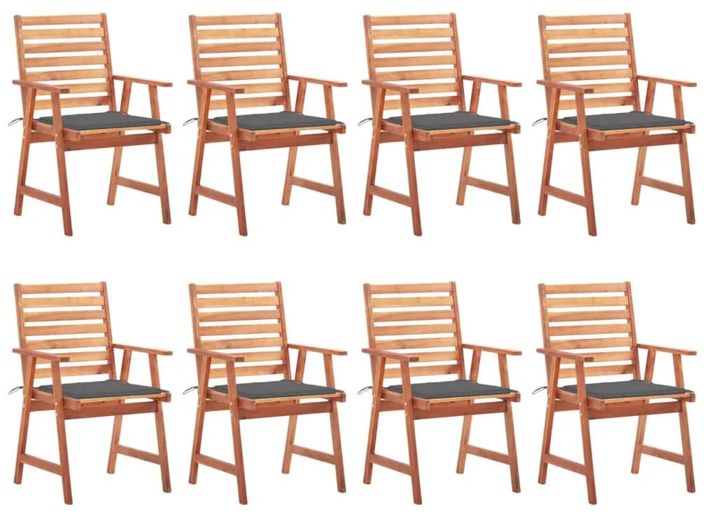 Vonkajšie jedálenské stoličky 8 ks s podložkami masívne akáciové drevo