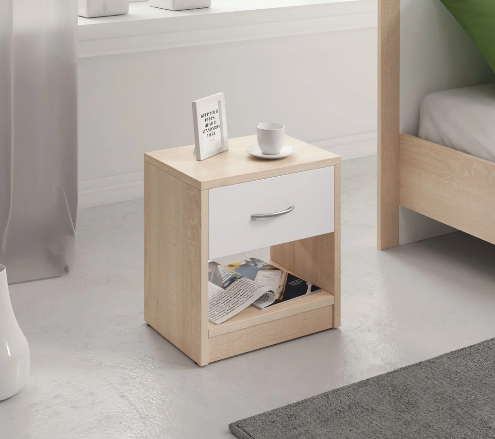 Noční stolek Naka 39 cm bílý/dub Sonoma
