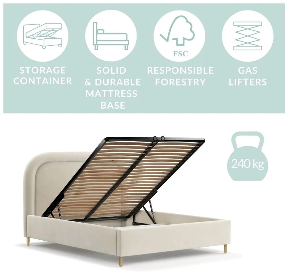 Béžová čalúnená dvojlôžková posteľ s úložným priestorom s roštom 180x200 cm Mija – Maison de Rêve