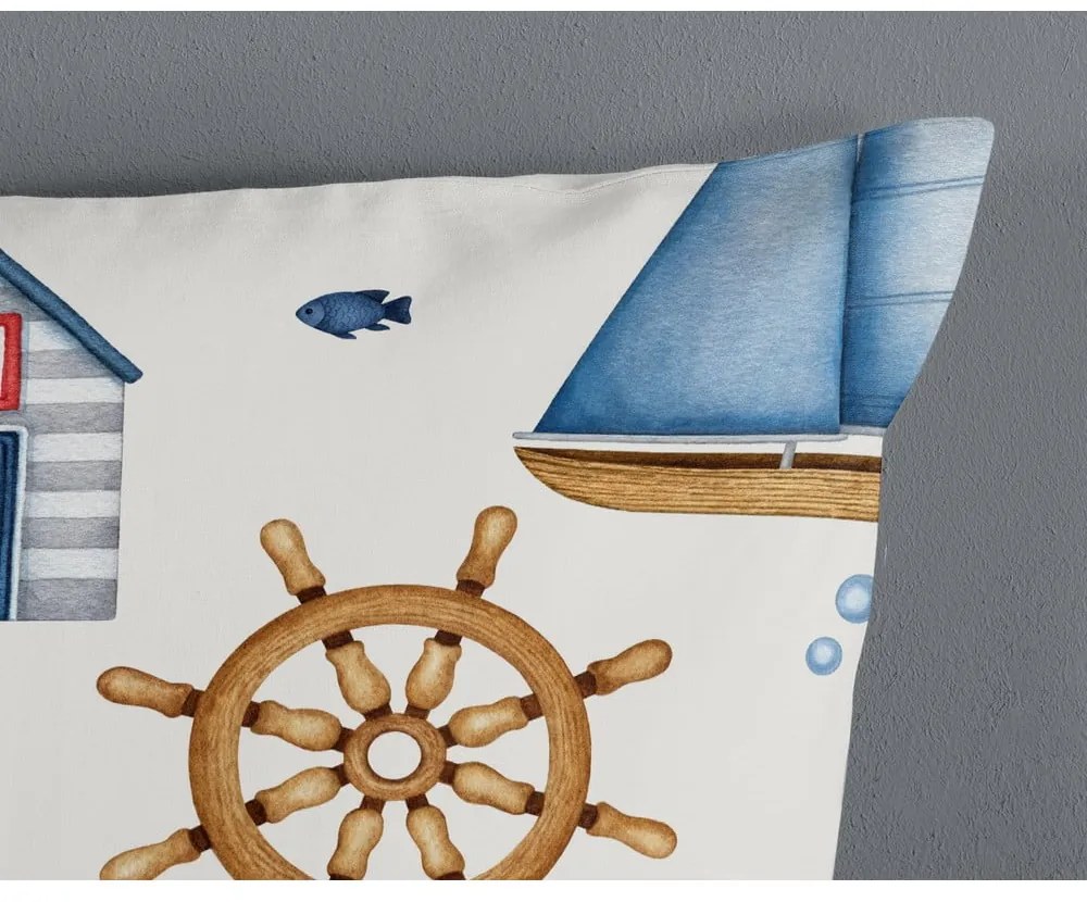 Modré/krémové bavlnené detské obliečky do postieľky 100x135 cm Ahoy – Good Morning