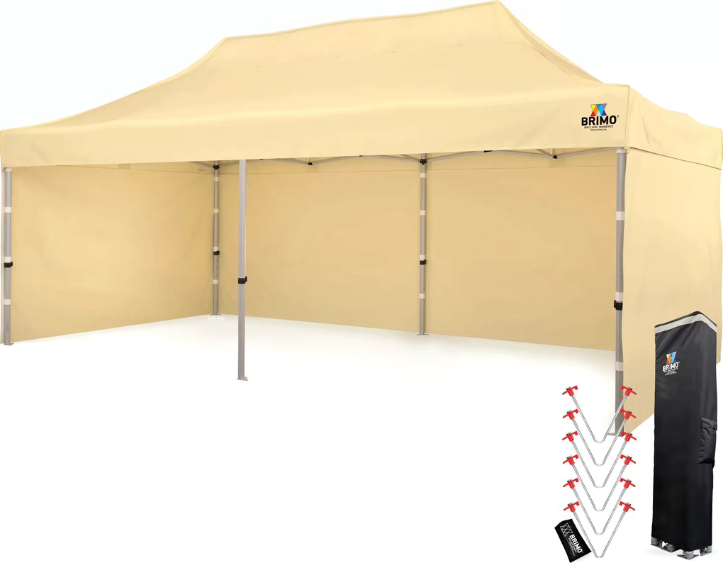 BRIMO Svadobný stan 3x6 m hliníkový – Elegantný a rýchlorozkladací - s 3 stenami - Béžová 15