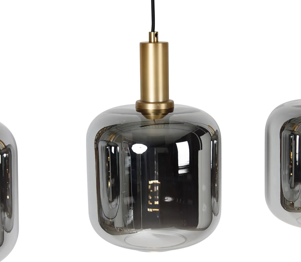 Závesná lampa čierna so zlatom a dymovým sklom vrátane 4 PUCC - Zuzanna