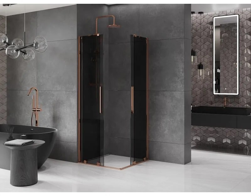 Mexen Velar Duo, sprchový kút s posuvnými dverami 80 x 80 cm, 8mm šedé sklo, ružové zlato, 871-080-080-42-60