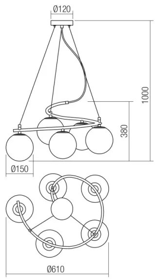 Redo 01-2720 - Luster na lanku VOLLEY 5xE14/28W/230V čierna