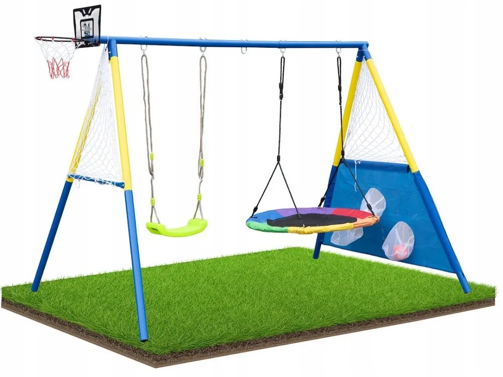 Detská dvojhojdačka so športovými prvkami – 4v1