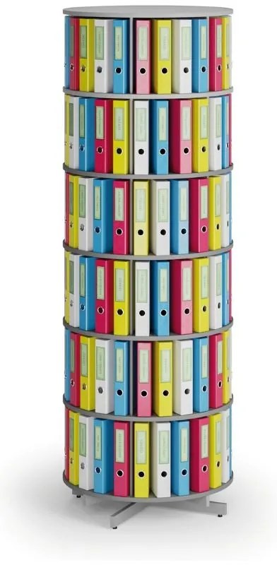 Otočný regál na zakladače, 6 poschodí, sivý