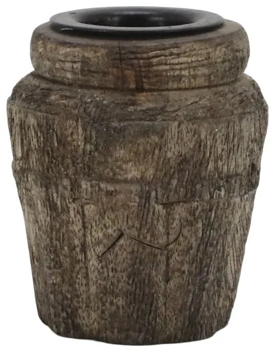 Hnedý antik drevený svietnik na úzku sviečku - 3,5*6,5 cm