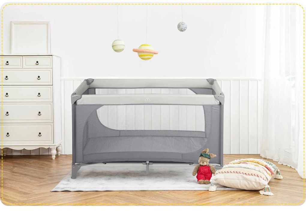 Ricokids Cestovná postieľka + matrac + taška125 x 65 x 78 cm RK-240 svetlosivá