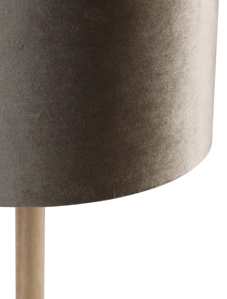 Stolná lampa drevená so zamatovým tienidlom sivohnedá 35cm - Mels