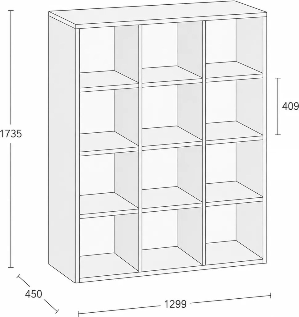 Regál FRAME, nižšie, 3 stĺpce, 1735 x 1299 x 450 mm, orech